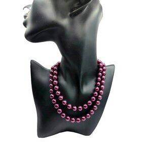 Joan Rivers Signed Maroon Glass Pearl Necklace 30 inch